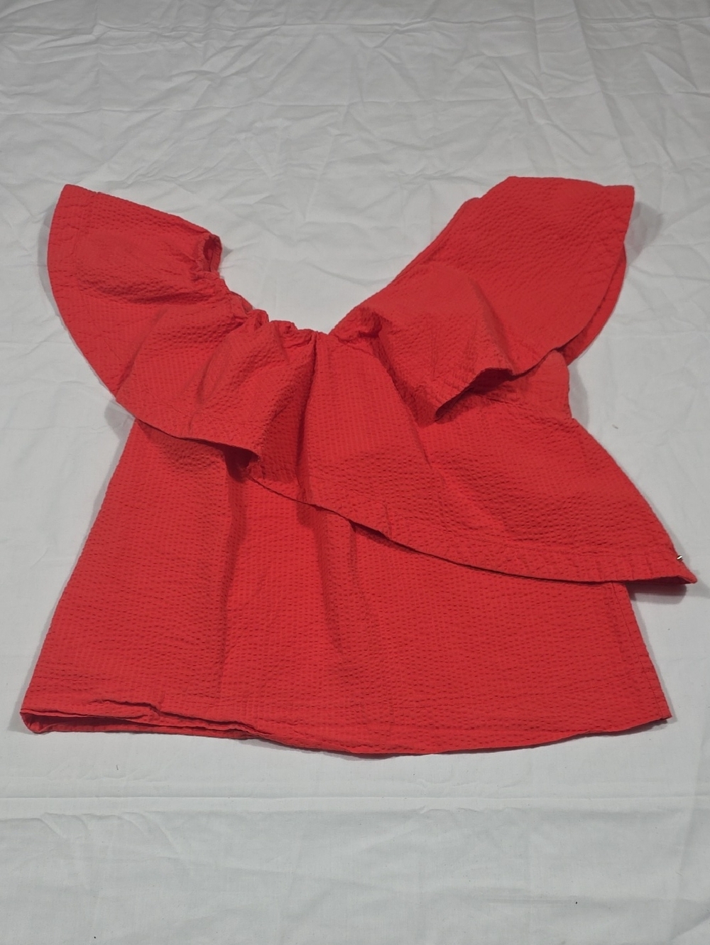 Cuyana Red One-Shoulder Ruffle Camisole